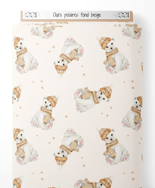 Tissu - Ours polaires sur fond beige