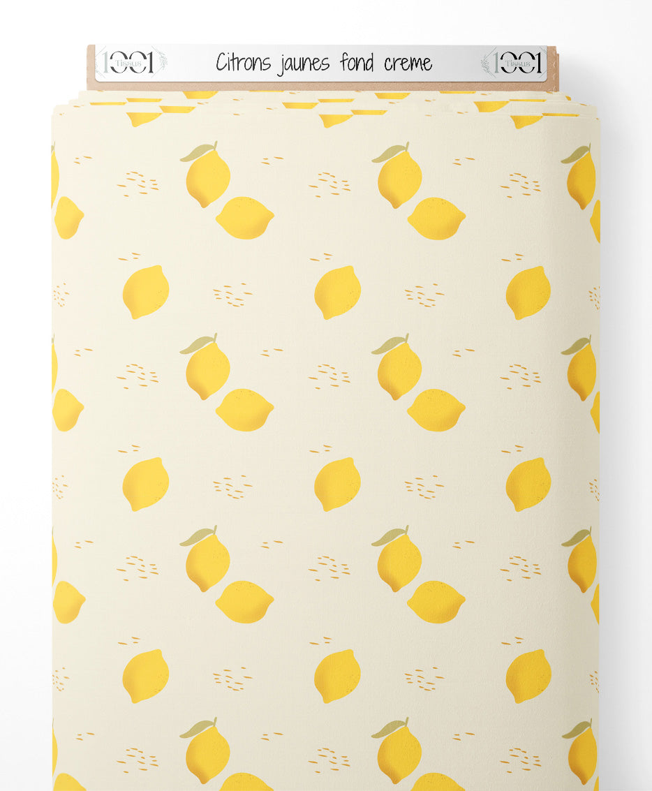 Tissu - Citrons jaunes sur fond crème