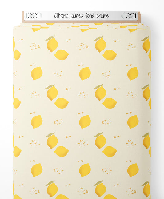 Tissu - Citrons jaunes sur fond crème