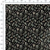 Tissu - Feuilles aquarelle sur noir