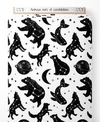 Tissu - Animaux noirs et constellations
