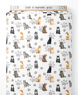 Tissu - Chats et empreintes grises