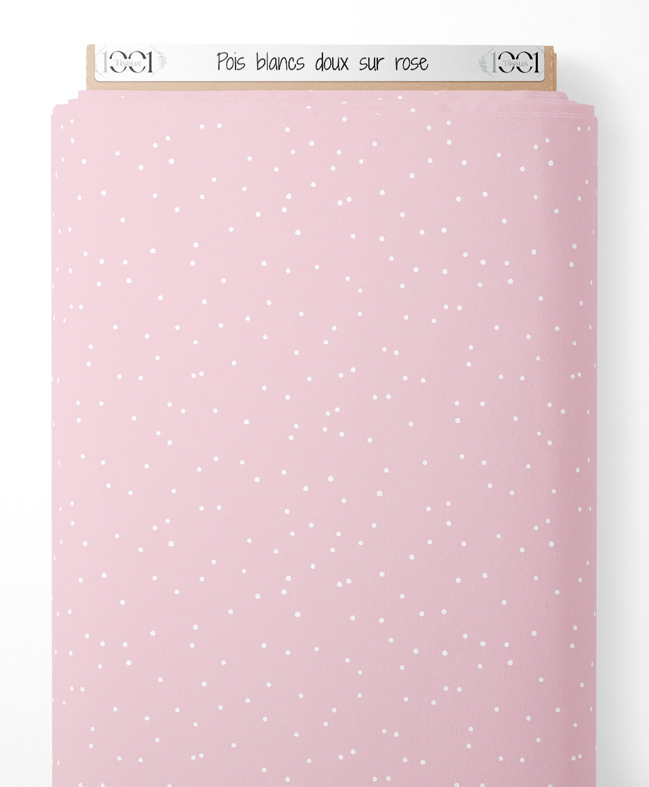 Tissu - Pois blancs doux sur rose