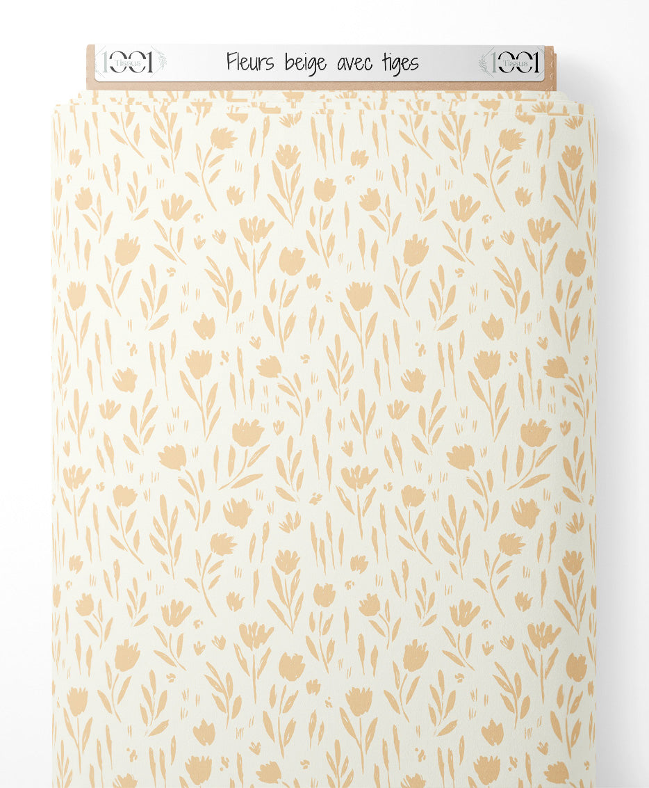 Tissu - Fleurs beige avec tiges