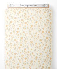 Tissu - Fleurs beige avec tiges