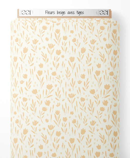 Tissu - Fleurs beige avec tiges