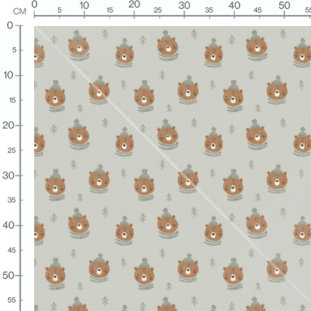 Tissu - Ours gris en bonnet assorti