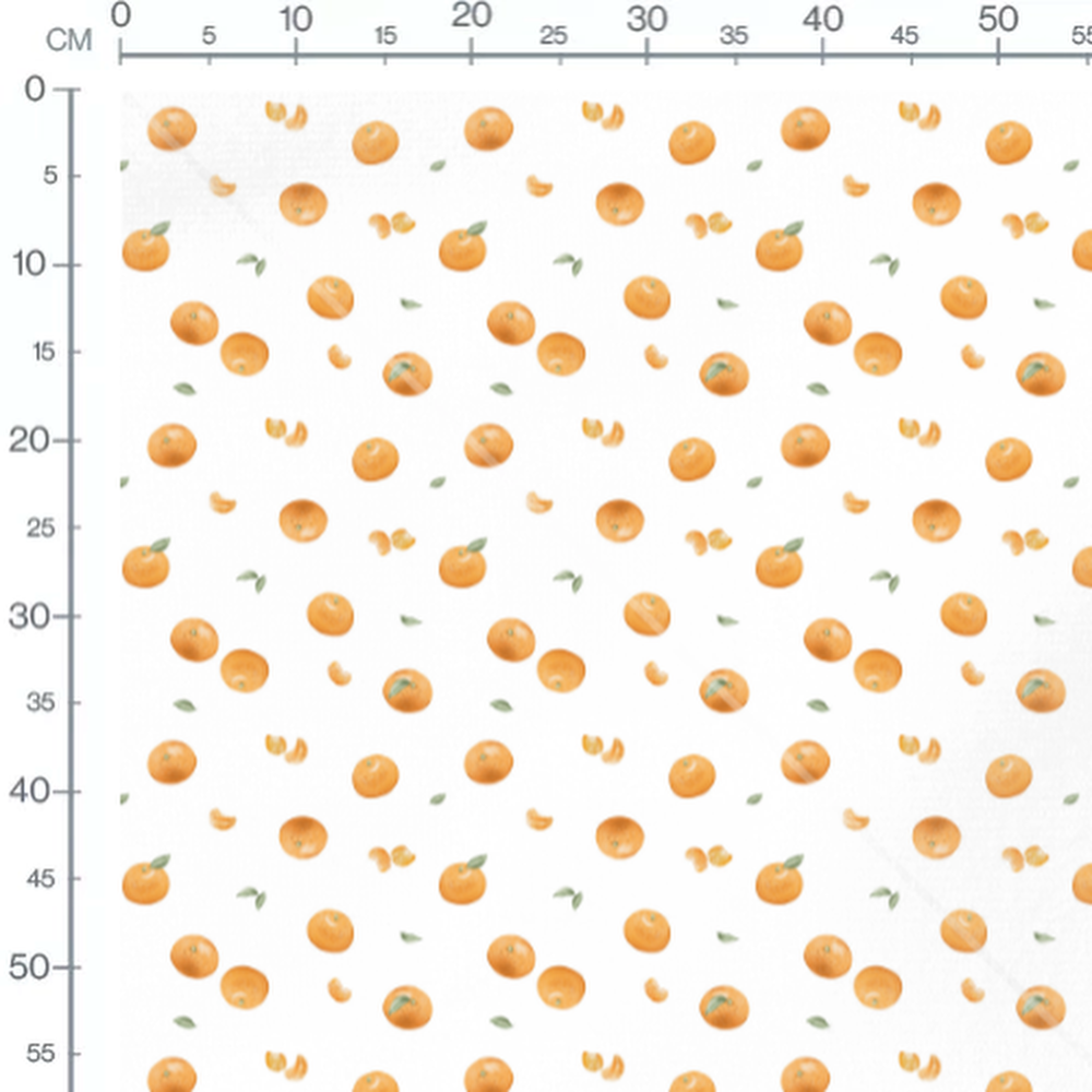 Tissu - Oranges et segments sur blanc