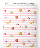 Tissu - Fruits variés sur rayures