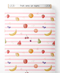 Tissu - Fruits variés sur rayures