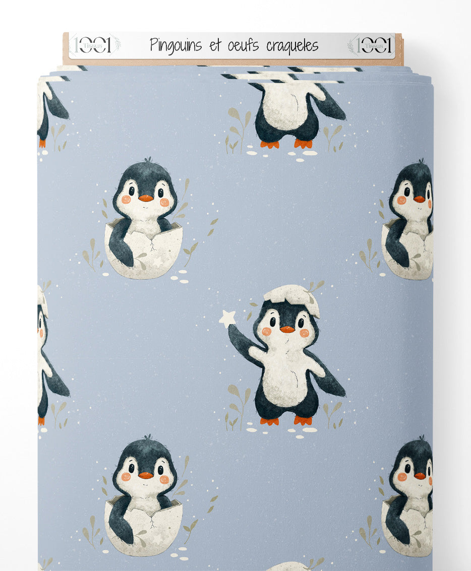 Tissu - Pingouins et œufs craquelés