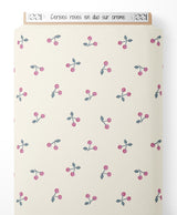 Tissu - Cerises roses en duo sur crème