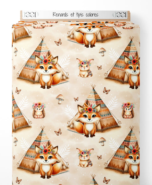 Tissu - Renards et tipis colorés