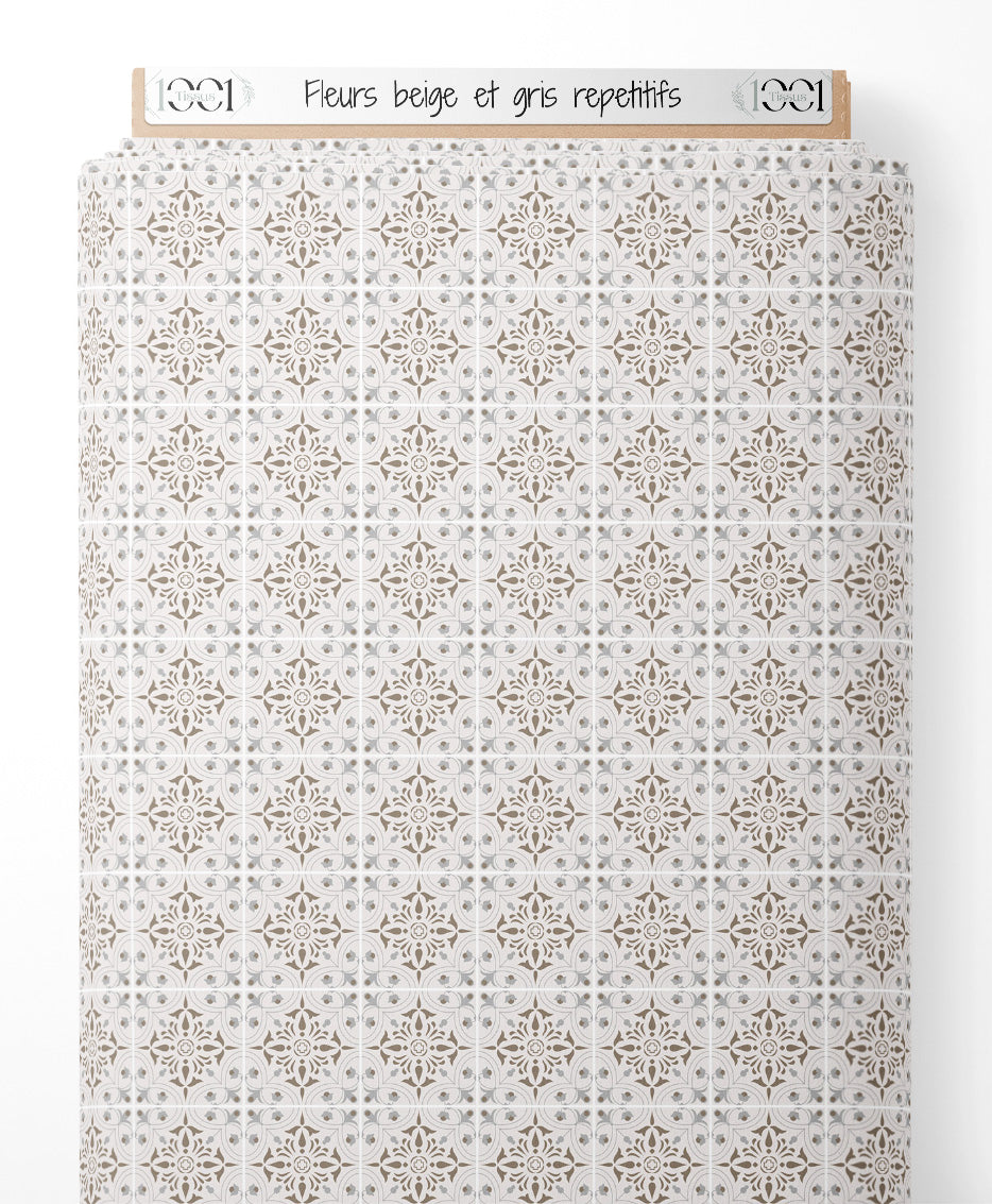 Tissu - Fleurs beige et gris répétitifs