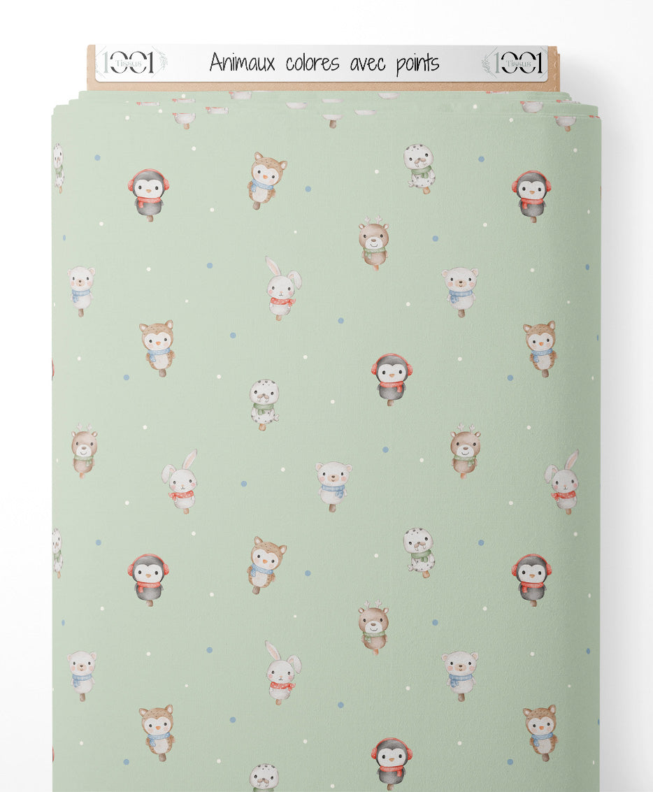 Tissu - Animaux colorés avec points