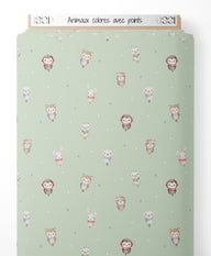 Tissu - Animaux colorés avec points
