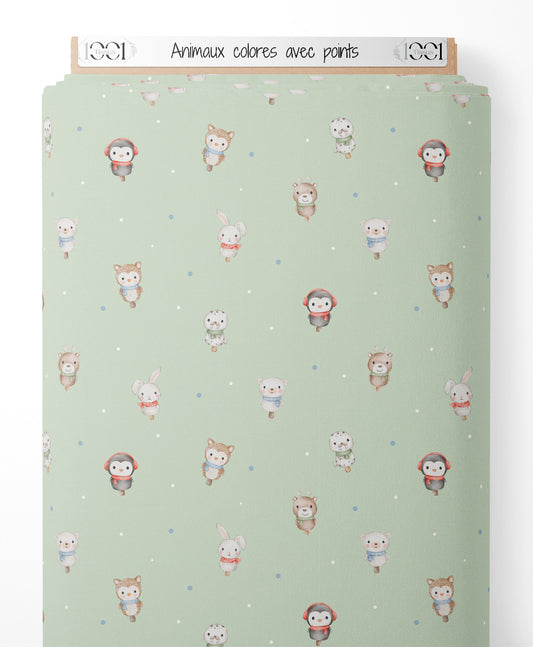 Tissu - Animaux colorés avec points
