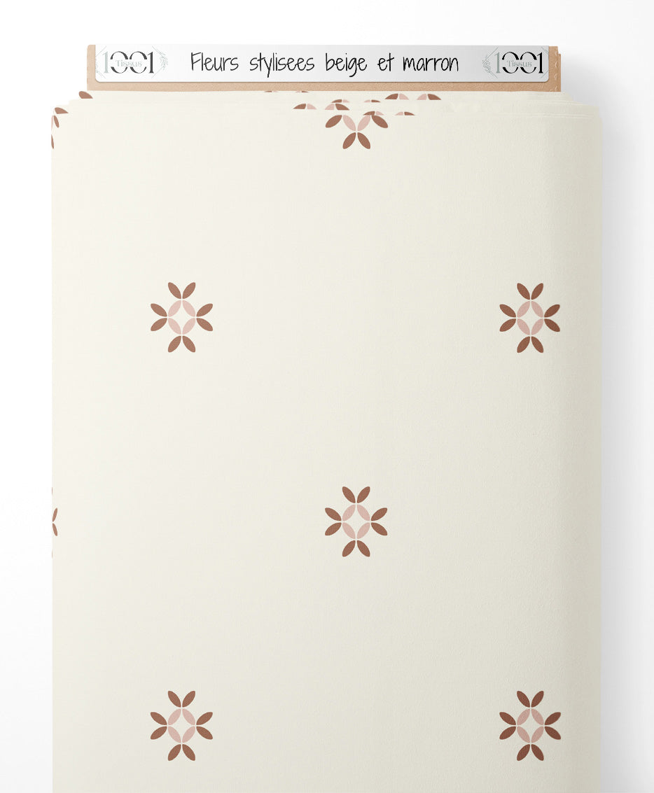 Tissu - Fleurs stylisées beige et marron