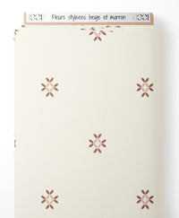 Tissu - Fleurs stylisées beige et marron