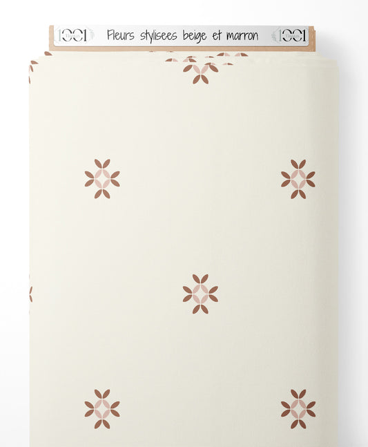 Tissu - Fleurs stylisées beige et marron