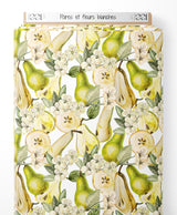 Tissu - Poires et fleurs blanches