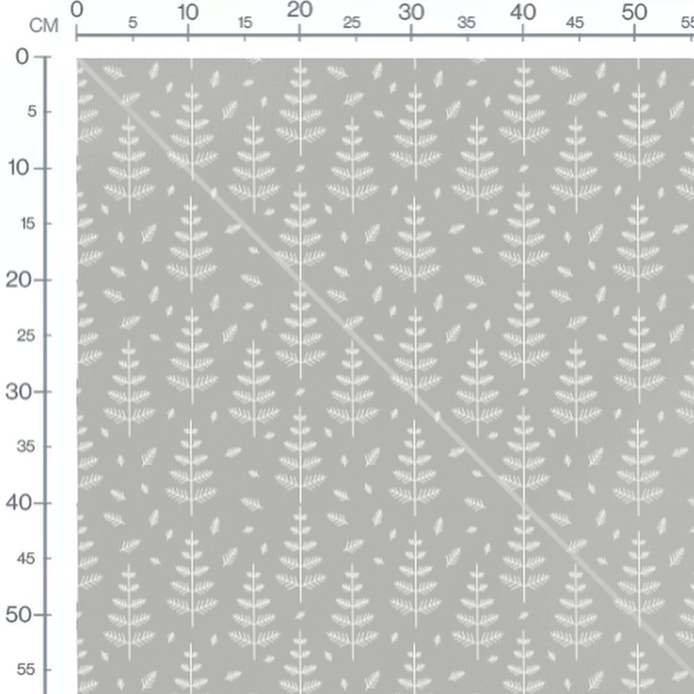 Tissu - Feuilles blanches sur gris