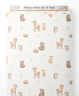 Tissu - Animaux marron clair et fleurs