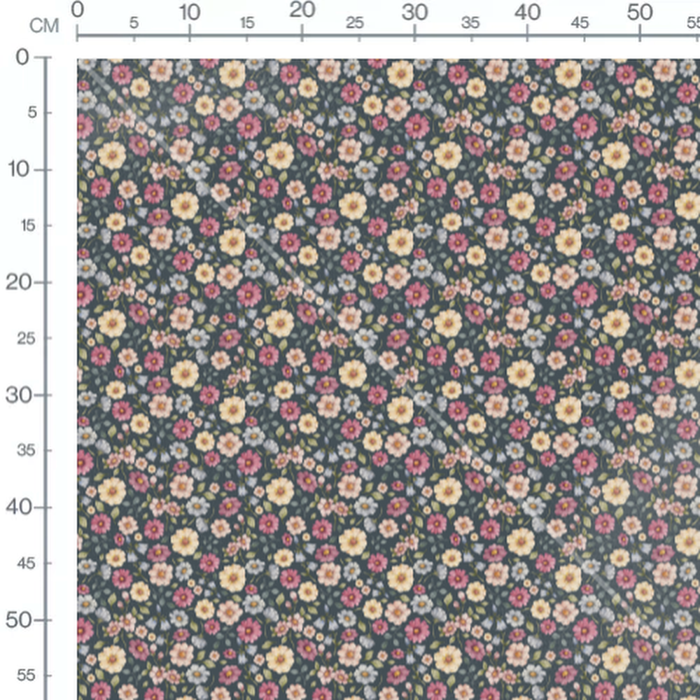 Tissu - Fleurs variées sur fond gris 2