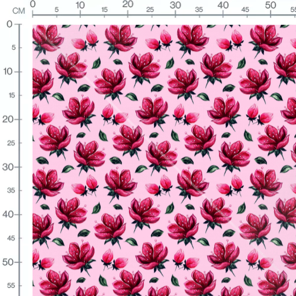 Tissu - Fleurs roses avec motifs blancs