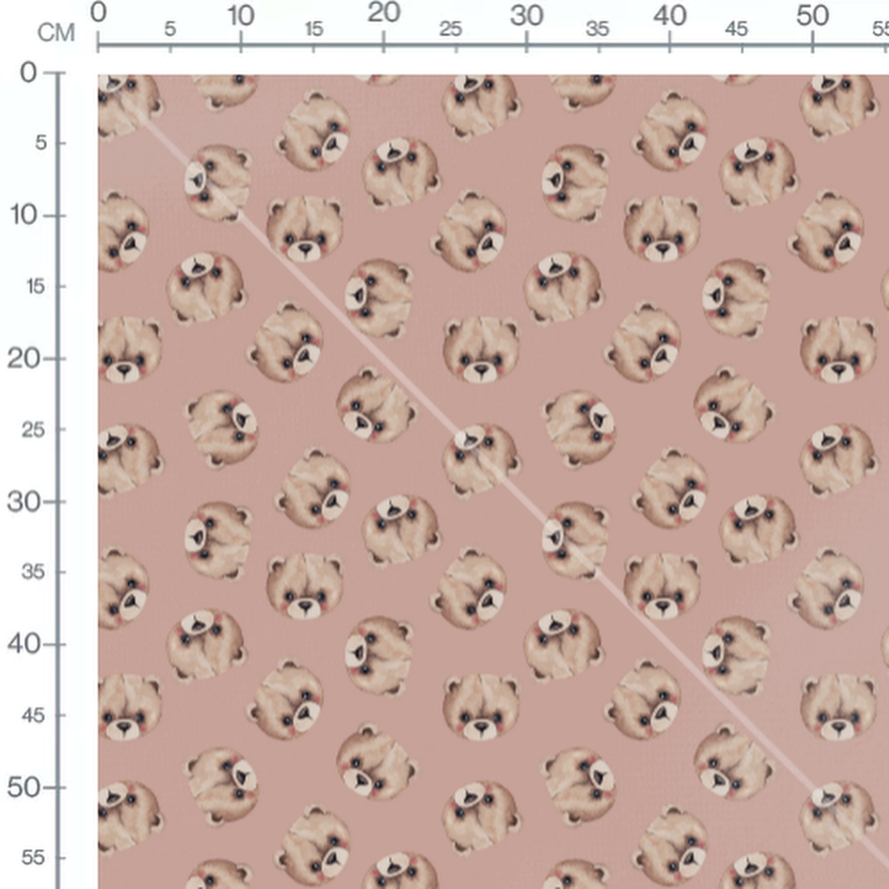 Tissu - Têtes d'ours sur fond rose