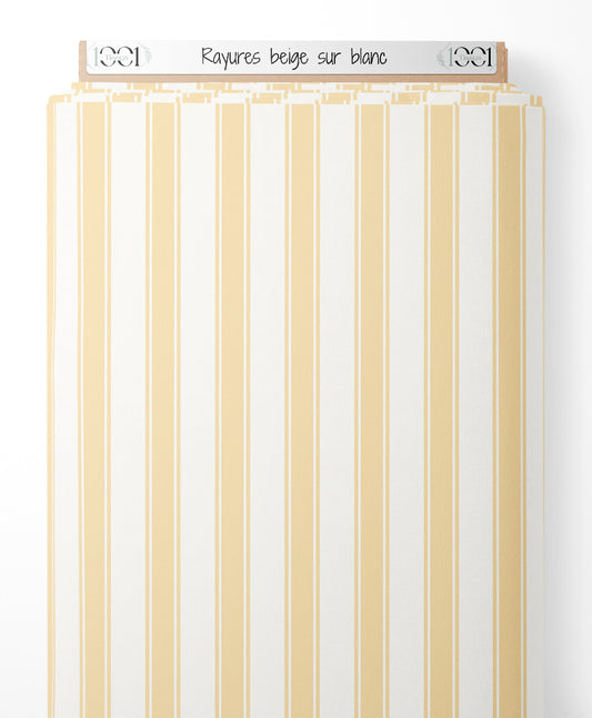 Tissu - Rayures beige sur blanc