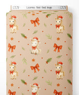 Tissu - Licornes Noël fond beige