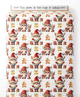 Tissu - gnome de Noel rouge et cadeaux