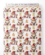 Tissu - gnome de Noel rouge et cadeaux