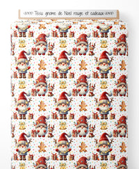 Tissu - gnome de Noel rouge et cadeaux