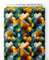 Tissu - Mosaïque Cubes Vert Or