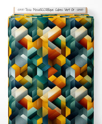 Tissu - Mosaïque Cubes Vert Or