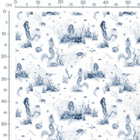 Tissu - Sirènes bleues et décor marin