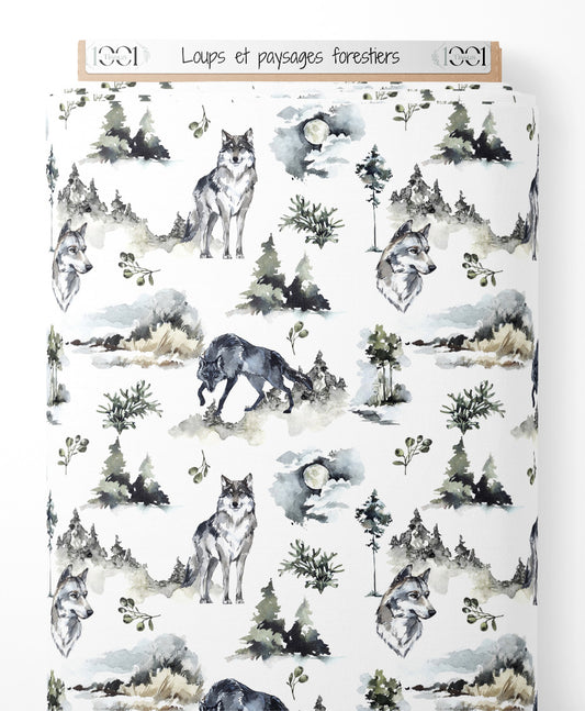 Tissu - Loups et paysages forestiers