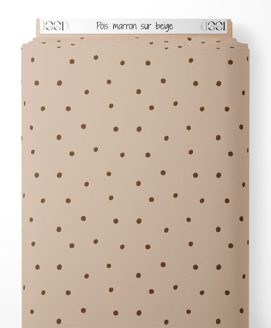 Tissu - Pois marron sur beige