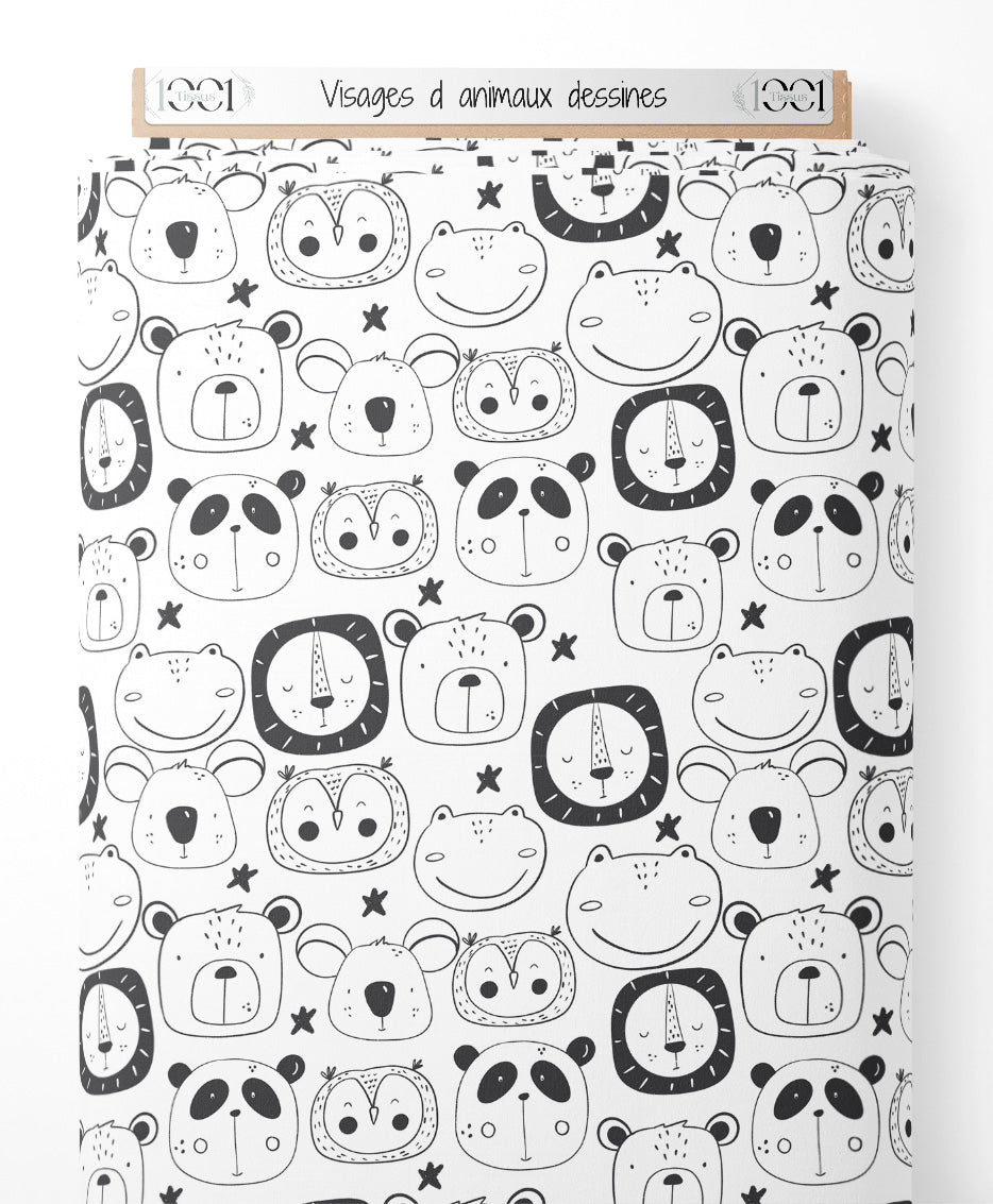 Tissu - Visages d'animaux dessinés