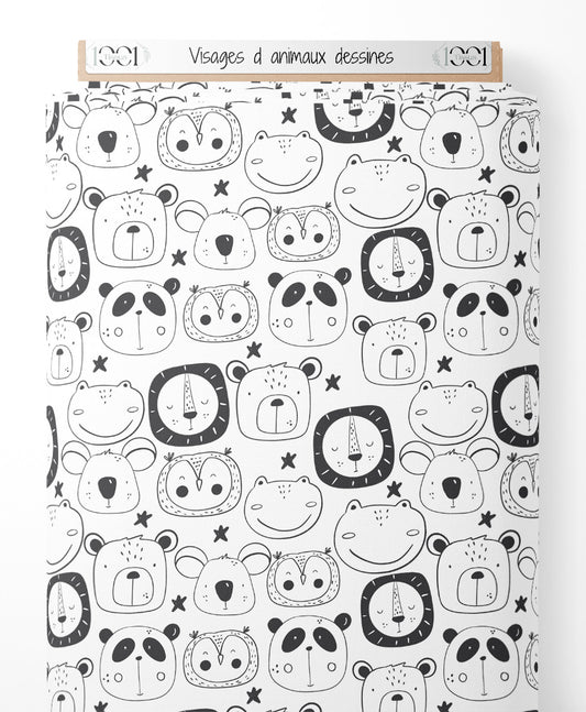 Tissu - Visages d'animaux dessinés