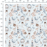 Tissu - Baleines et phares bleus