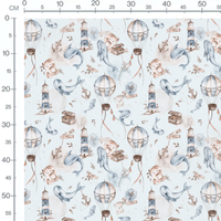 Tissu - Baleines et phares bleus
