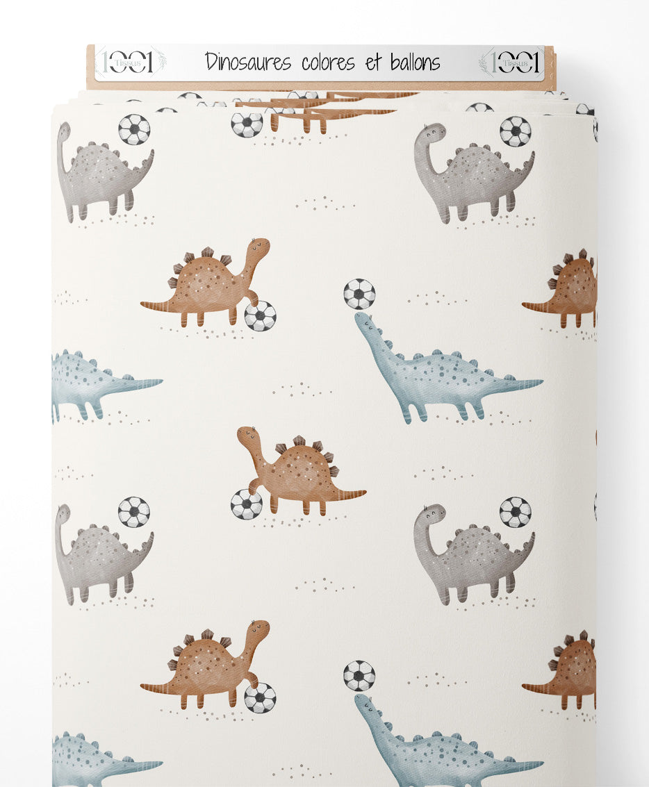 Tissu - Dinosaures colorés et ballons