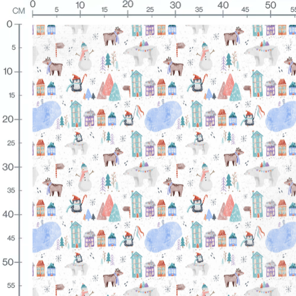 Tissu - Animaux et maisons de Noël