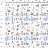 Tissu - Animaux et maisons de Noël