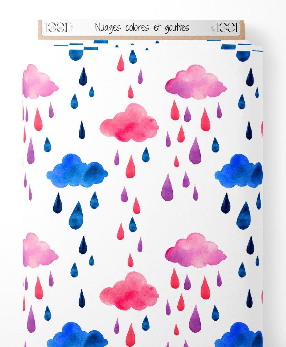 Tissu - Nuages colorés et gouttes