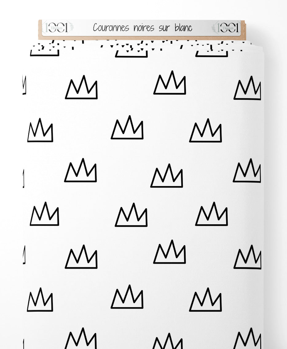 Tissu - Couronnes noires sur blanc