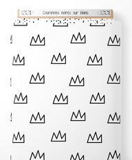 Tissu - Couronnes noires sur blanc